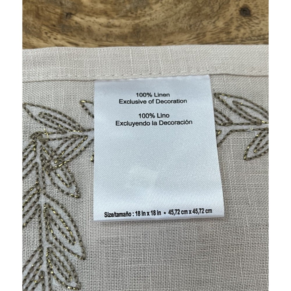 Allen + Roth Embroidered Linen Napkins Set of 6 Beige with Gold Leaves - Picture 8 of 13